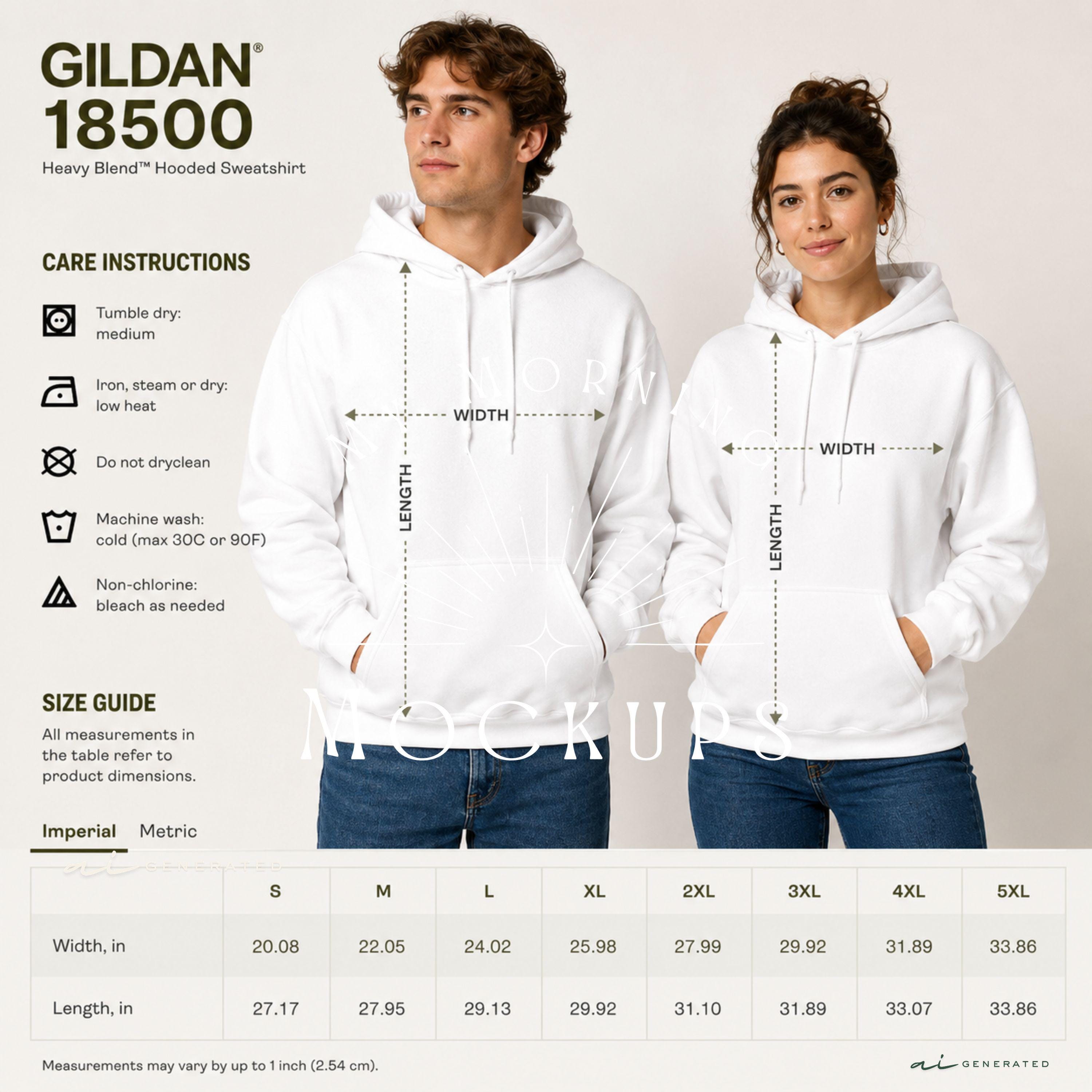 Gildan 18500 Unisex Size Chart Mockup - Etsy