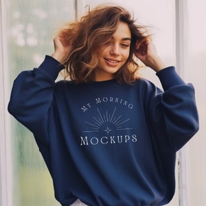 True Navy 1566 Mockup Sweatshirt Mockup woman Navy Comfort Colors 1566 Sweatshirt Mockup Comfort Colors 1566 True Navy Sweatshirt Mockup
