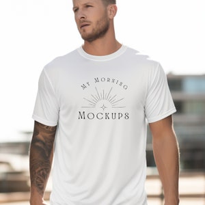 Weiß Sport-Tek 350 Mockup Weiß Athletisch Mockup Herren Weiß Sport Tek 350 Mock-up Weiß ST350 Tshirt Mockup Für Print on Demand