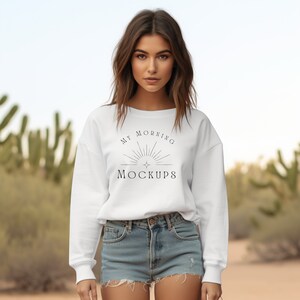 White Comfort Colors 1566 Mockup Sweatshirt Mockup White Crewneck mock White Comfort Colors Mockups 1566 Sweatshirt Mockup Print on Demand