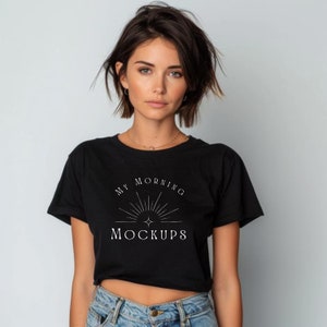 Black Next Level 5080 Mockup Cropped T-shirt Mockup NL 5080 Mock-up for Print on demand black 5080 mock up Black Contemporary Shirt Mockups