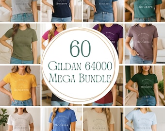 Gildan 64000 Mockup Bundle: T-Shirt Mockups + Size Chart