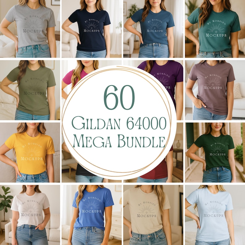 Gildan 64000 Mockup Bundle T-Shirt Mockup Bundle Gildan 64000 Bundle For Print on Demand Shirt Mockups Black Gildan 64000 Size Chart