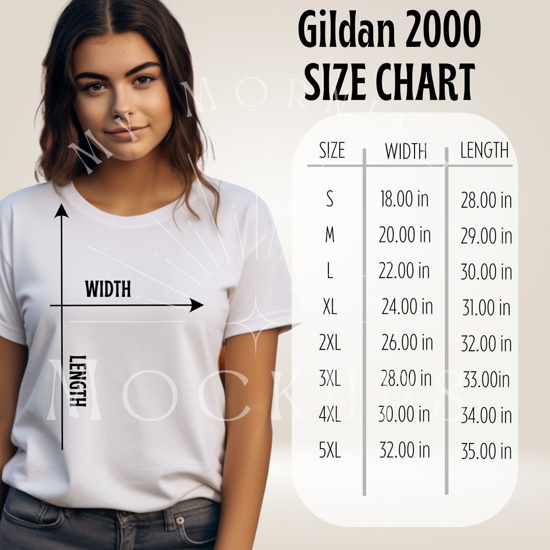 Gildan 2000 Size T-shirt Chart for Woman G2000 Size Chart - Etsy