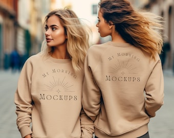 Gildan 18000 Mockup Sand Sweatshirt Vorder- und Rückseite Mockup | Sand Sweatshirt Mockup | Vorder und Rückseite Tan Sweatshirt Mockup Sweatshirt Mockup