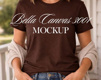 Bella Canvas 3001 Mockup in Color Brown : Digital Download (JPG)