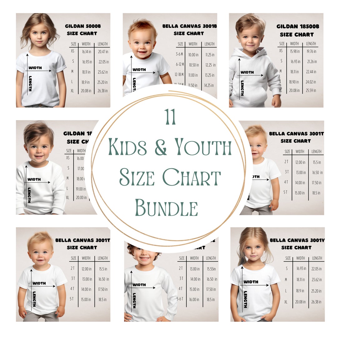 Toddler and Youth Size Chart Mockup Bundle of 11 Kids Size Etsy