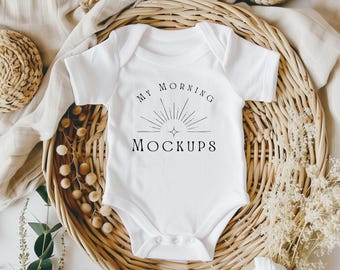 White Rabbit Skins 4424 Mockup Baby Mockup Fall Mockup Toddler Mockup White Bodysuit Mock-up Flat Lay 4424 Mock Up Print on Demand