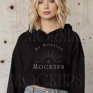 Independent Trading Company AFX64CRP Mockup In Black Hoodie Mockup Black Cropped Hoodie Mockup Black Sweatshirt Mockup For Print on Demand