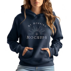 Navy Gildan 18500 Mockup Hoodie Mockup For Print on Demand Sweatshirt Mockups Gildan Mock-up Blue Hoodie Mock Up Navy 18500 Mockup For Women
