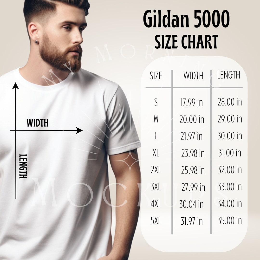 Gildan 5000 Size Chart Gildan 5000 Mockup 5000 Size Guide, Mens T-shirt ...