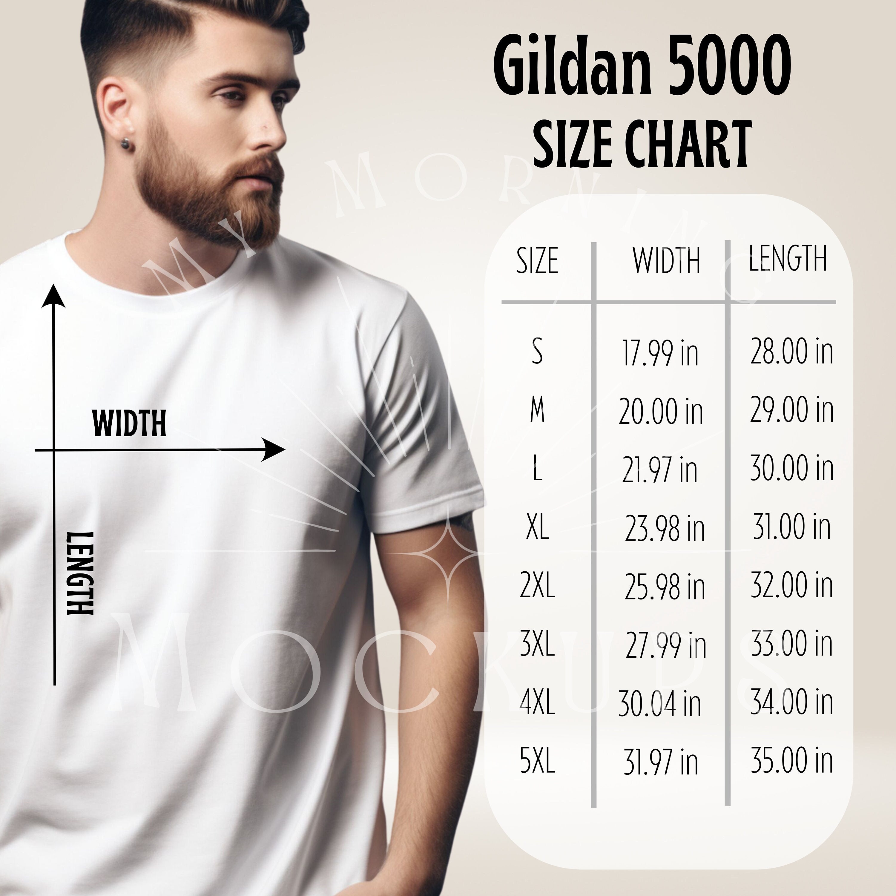 Gildan 5000 Size Chart Gildan 5000 Mock-up 5000 Size Guide Mens T-Shirt Mockup Size Chart Mockup Men's Size Guide Mockup Print on Demand