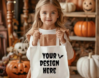 Canvas Tote Bag Mockup Halloween Tote Bag Mockup Canvas Tote Bag Trick or Treat Mockup Kids Canvas Tote Bag Mockup for print on demand