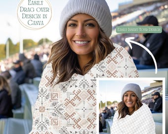 Velveteen Blanket Mockup: Canva Drag & Drop PNG Overlay (50x60")