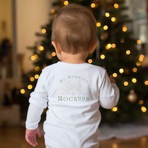 Rabbit Skins 3302 Mockup T-Shirt Mockup Christmas Mockup Baby Mockup Long Sleeve Mockup White Tshirt Mock-up For Baby Back of Shirt Mock-up