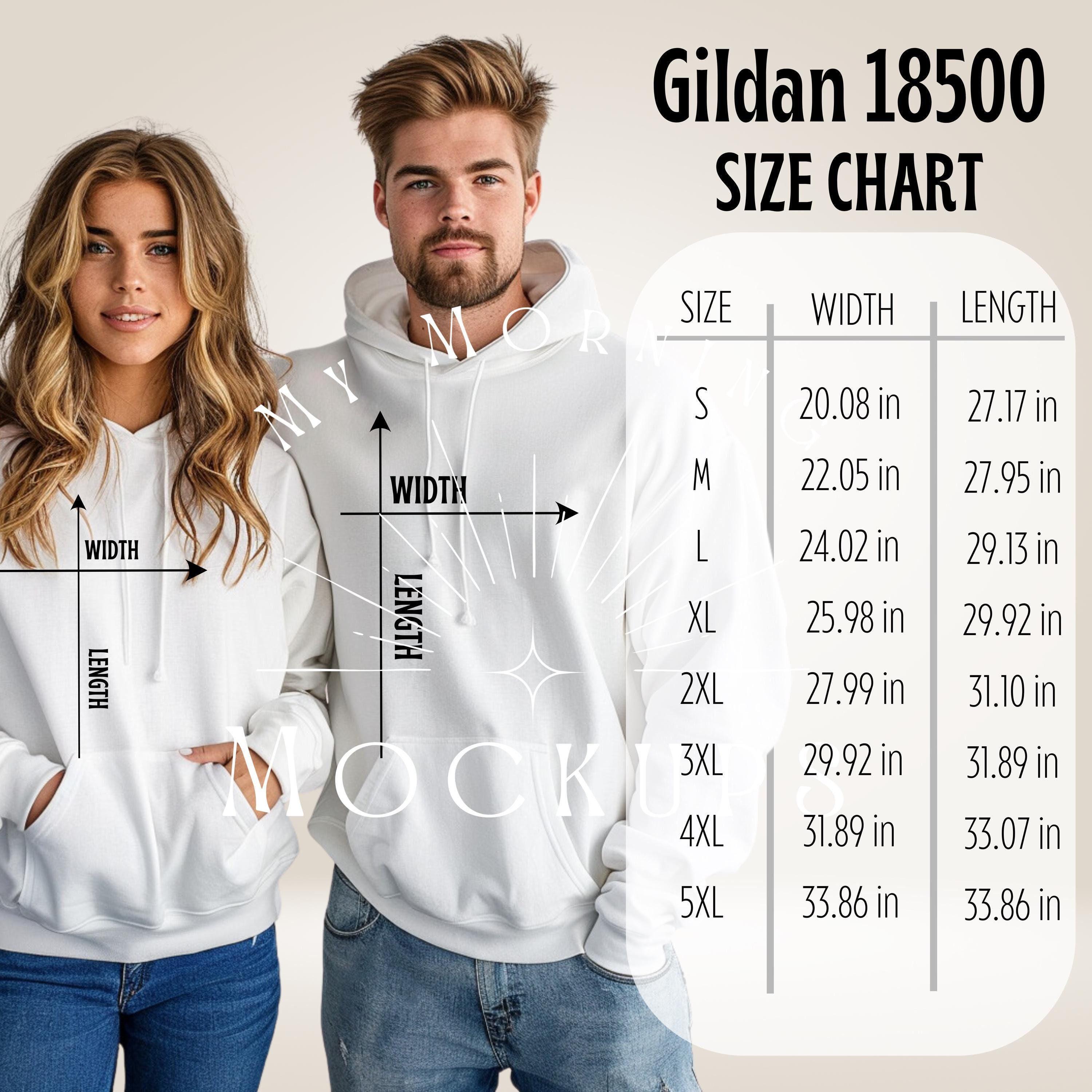 Gildan 18500 Hoodie Size Chart Mockup (JPG) - Etsy