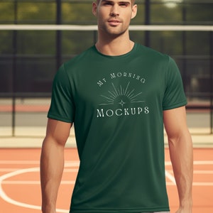 Men&#39;s Sport-Tek ST350 Forest Green Mockup | Green Mens ST350 Tshirt Mockup ForAthlete Design | ST350 Green Shirt Pickleball Mockup for men