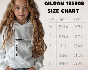 Gildan 18500B Youth Sweatshirt Size Chart Mockup (Digital Download)
