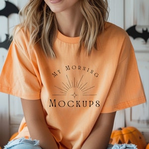 Maqueta Melon Comfort Colors 1717 Maqueta de camiseta Maqueta de Halloween para impresión bajo demanda Maquetas de camisa Orange 1717 Maquetas de otoño Colores cómodos