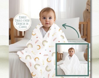 Velveteen Plush Blanket Mockup: Canva Drag-and-Drop (PNG)