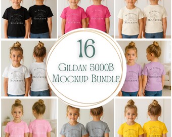 Pacchetto di mockup per la maglietta Gildan 5000B per bambini: fronte e retro (download in PDF)