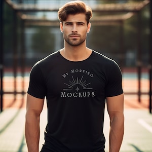 Schwarzes Herren ST350 Tshirt Mockup für Athleten Design | Sport Tek ST350 Schwarz Athletisch Mockup, Herren Sport-Tek ST350 Schwarz Pickleball Mockup