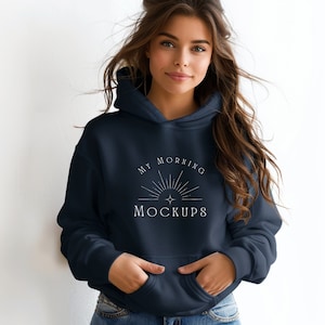 Navy Gildan 18500 Mockup Hoodie Mockup For Print on Demand Sweatshirt Mockups Gildan Mock-up Blue Hoodie Mock Up Navy 18500 Mockup For Women