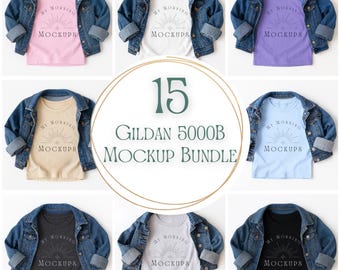 Kids Gildan 5000B Mockup Bundle: Kids T-Shirt Flat Lay (JPG File)