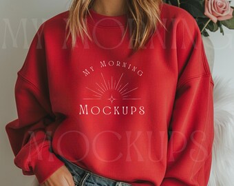 Red Gildan SF000 Sweatshirt Mockup: Valentines Day (JPG Digital Download)