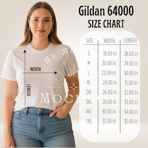 Gildan 64000 size chart Gildan 64000 mockup Gildan 64000 Size Chart 64000 T-Shirt Size Chart  For Print on Demand Woman&#39;s Size Guide Gildan