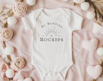 White Bodysuit Mockup: Rabbit Skins 4400 Valentine's Day Flat Lay (JPG)