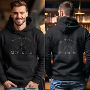 Gildan 18500 Black Front and Back of Hoodie Mockup, Men's Black Back of Hoodie Mockup, Fall Gildan 18500 Black Front and Back Hoodie Mockup