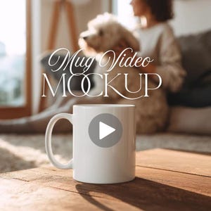 coffee cup on table with dog and human in backdrop blurry