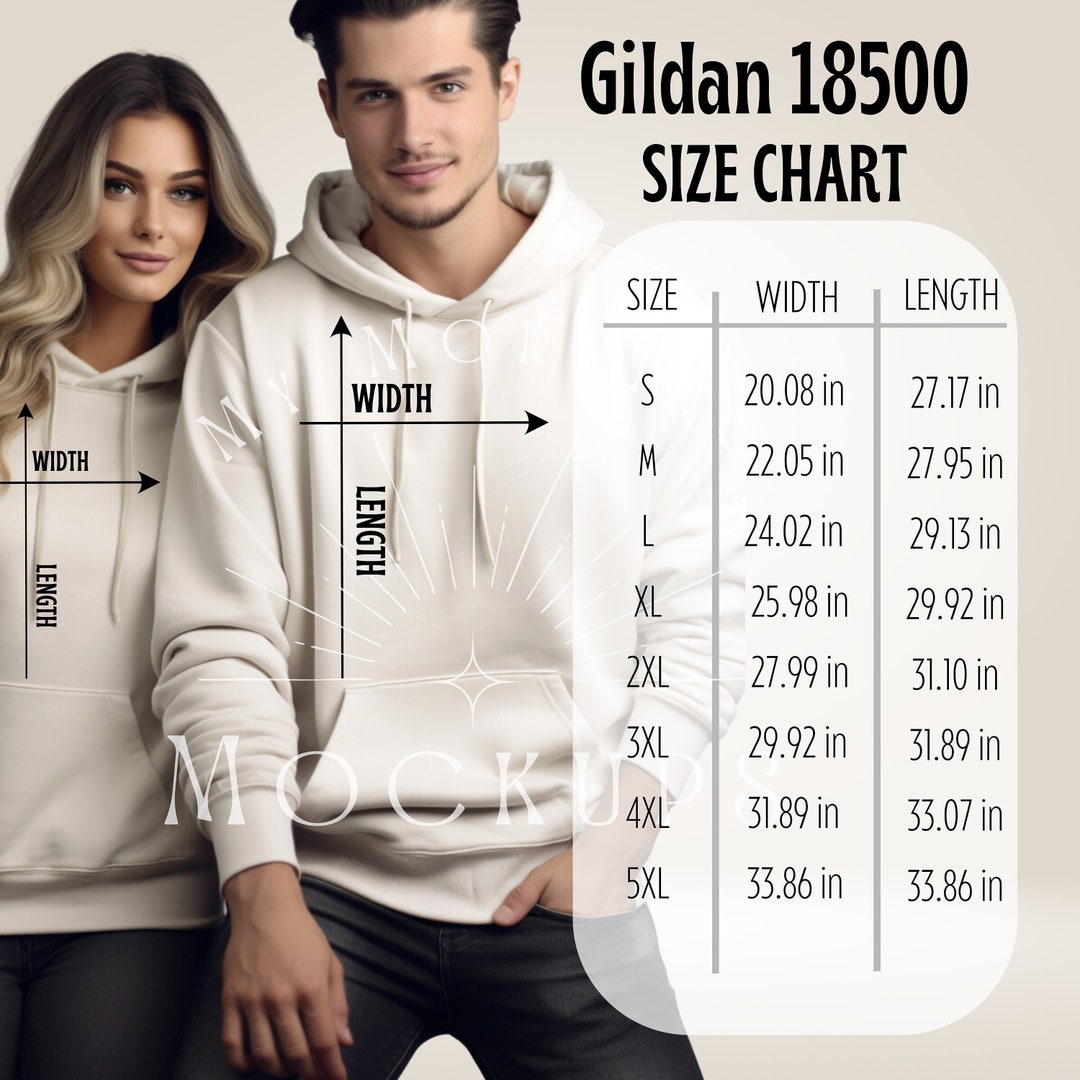 Gildan 18500 Hoodie Size Chart for Couple Gildan 18500 Mockup Hoodie ...