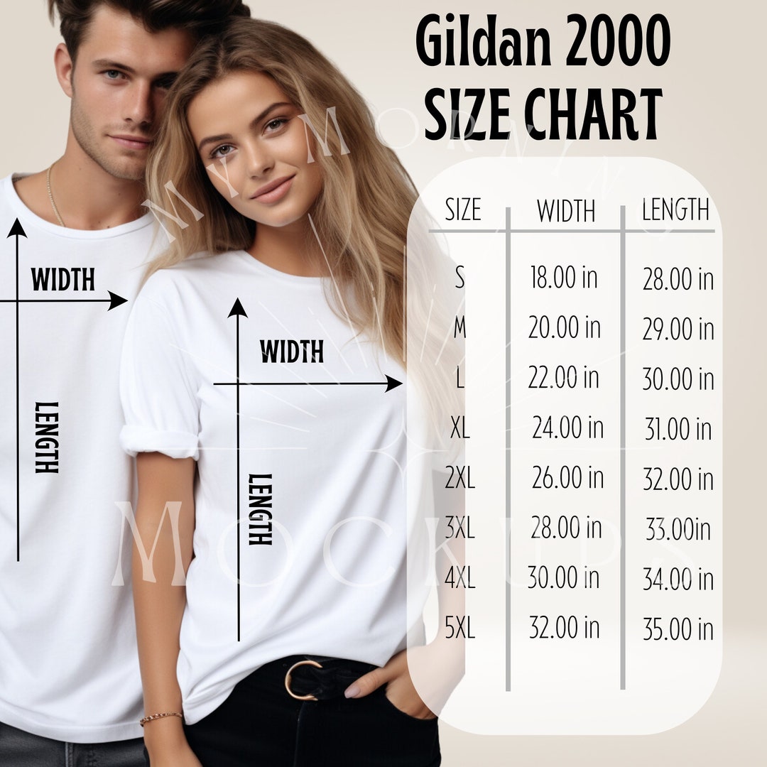 Gildan 2000 Size Chart T-shirt Mockup Chart Gildan 2000 Mockup Unisex T ...