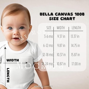 Maqueta de la tabla de tallas del body de bebé Bella Canvas 100B