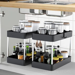 2 Tier Clear Organizers and Storage with Dividers, Pull Out Under Sink  Organizer,Multipurpose Drawer Basket, Kitchen Bathroom Countertop Vanity