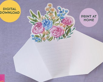 Printable Watercolor Floral Bouquet Card, Teacher Appreciation, Mother's Day (Digital Download)