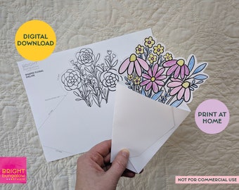 Printable floral coloring card, color your own card, teacher appreciation card, instant download card, DIY flower card, back to school gift