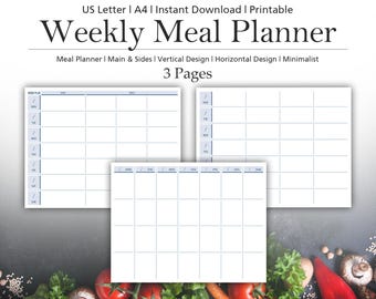 Weekly Meal Planner Printable: Minimalist Design, A4, US Letter (PDF)