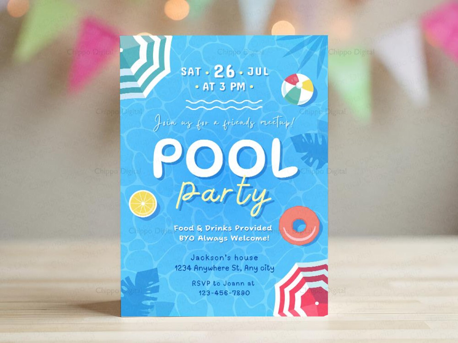 Pool Party Invitation Canva Template: Editable 5x7 Design (digital ...