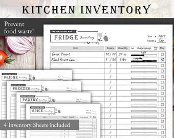 Efficient Kitchen Inventory Tracker - Prevent Food Waste, Printable PDF, A4 & Letter Size