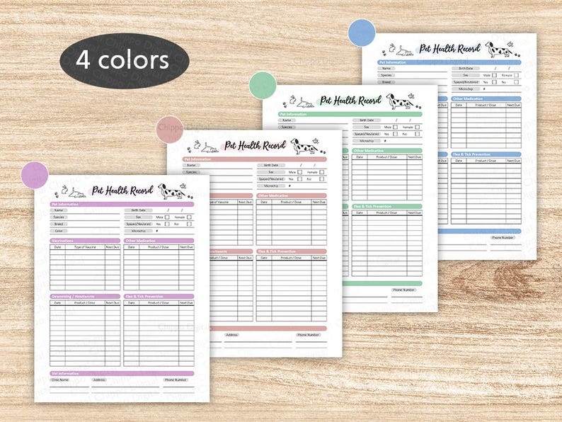 Pet Health Record Printable, Pet Care Sheet, Shots Log, Vaccination Record, Printable PDF - Etsy
