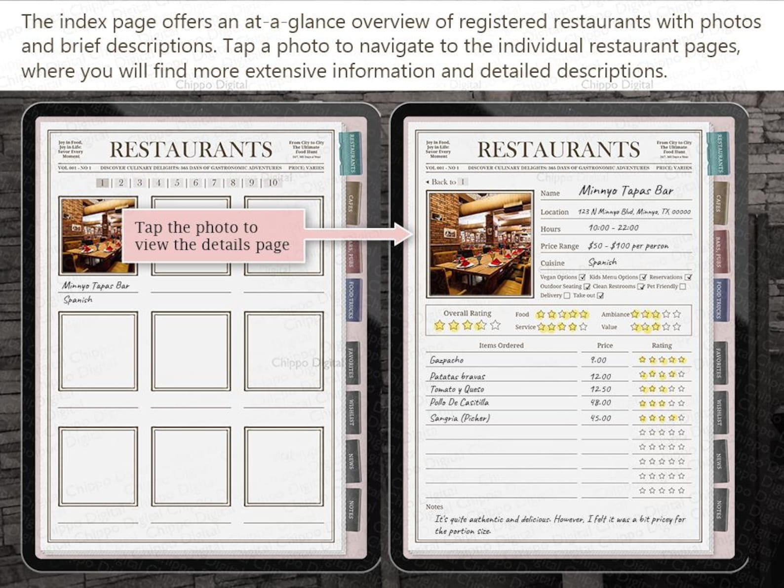 Dining Notes Retro Restaurant Journal for Goodnotes: Digital Food Diary (PDF) - Etsy