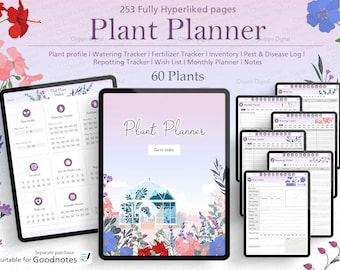 Digital Plant Planner for Goodnotes | 253-Page Hyperlinked Houseplant Care Tracker for 60 Plants | Floral Design