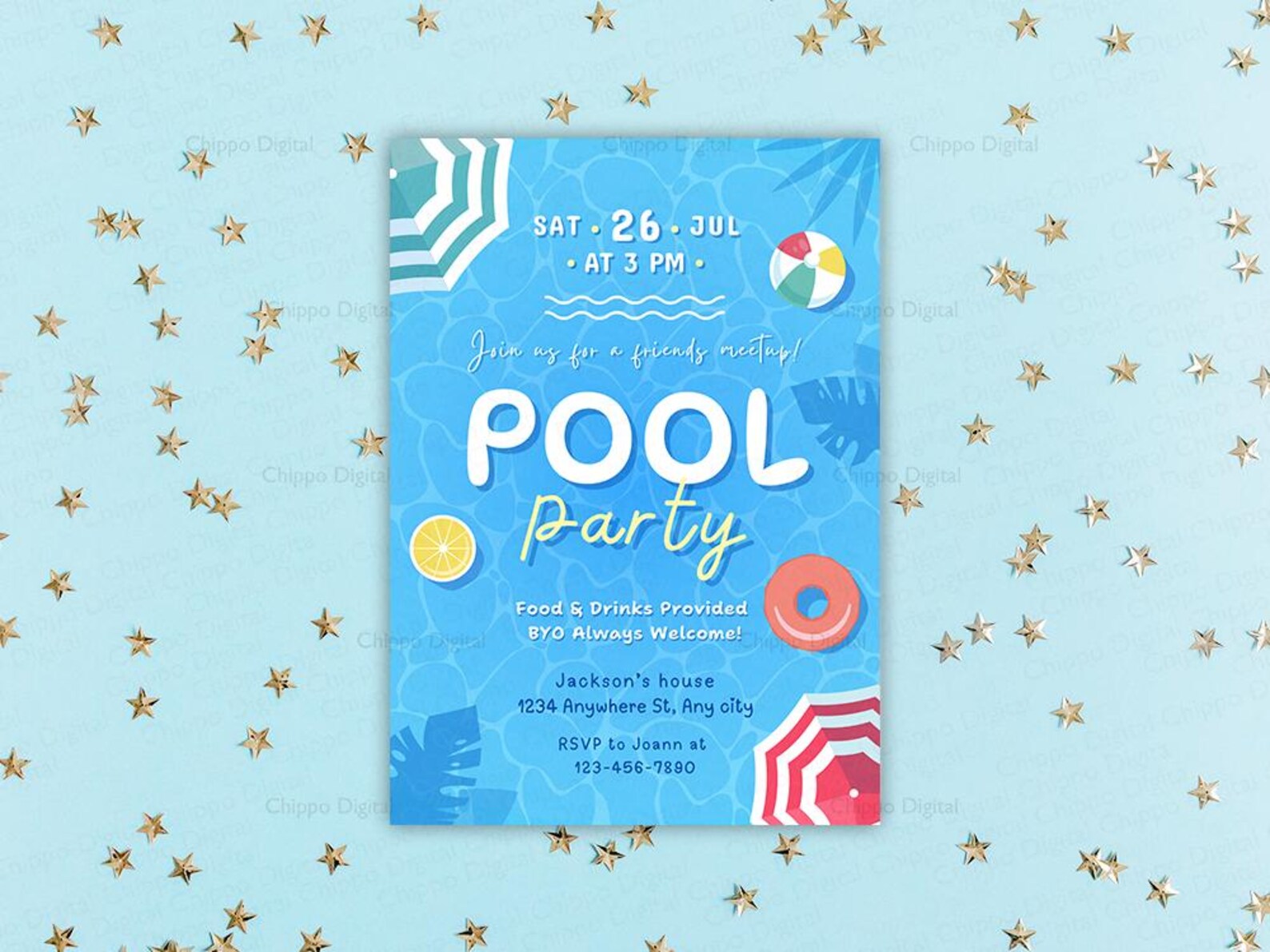 Pool Party Invitation Canva Template: Editable 5x7 Design (digital ...