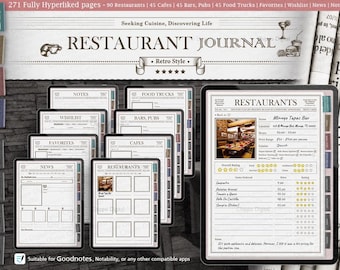 Diario digital de restaurantes para Goodnotes, diario de restaurantes, diario con hipervínculos, cafetería, bar, restaurante de comida rápida, bar, pub, cervecería, food truck