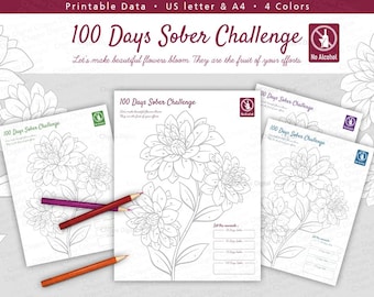 100 Days Sober Challenge: Flower color in Tracker (Printable PDF)