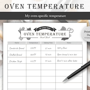 Baking Temperature Cheat Sheet PDF - Quick Reference for Oven Settings - Digital Download, US Letter, A4 Size