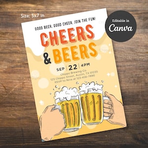 Cheers & Beers Invitation, Beer night invitation, Editable Party Invitation Template, Invite Template Download, Instant Download